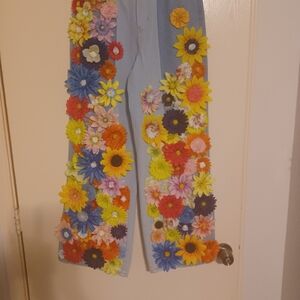 Handcrafted Jeans with flowers ,All sizes